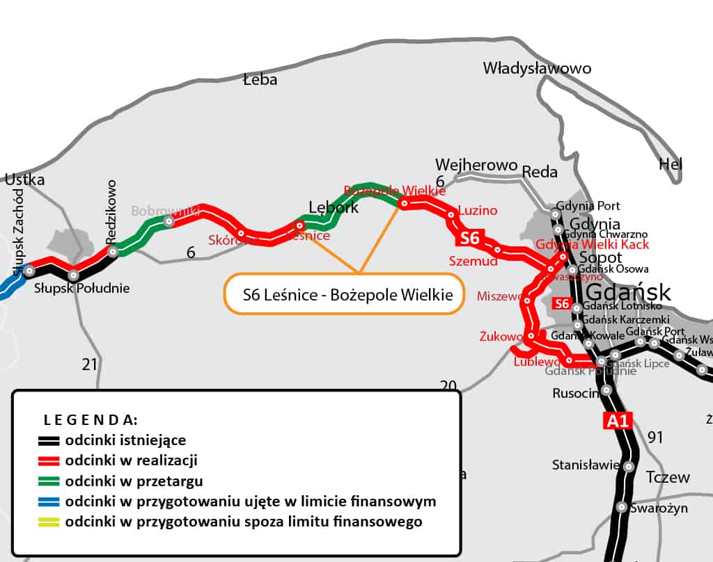 GDDKiA: już niedługo zawarcie umowy na projekt i budowę S6 Leśnice-Bożepole Wielkie